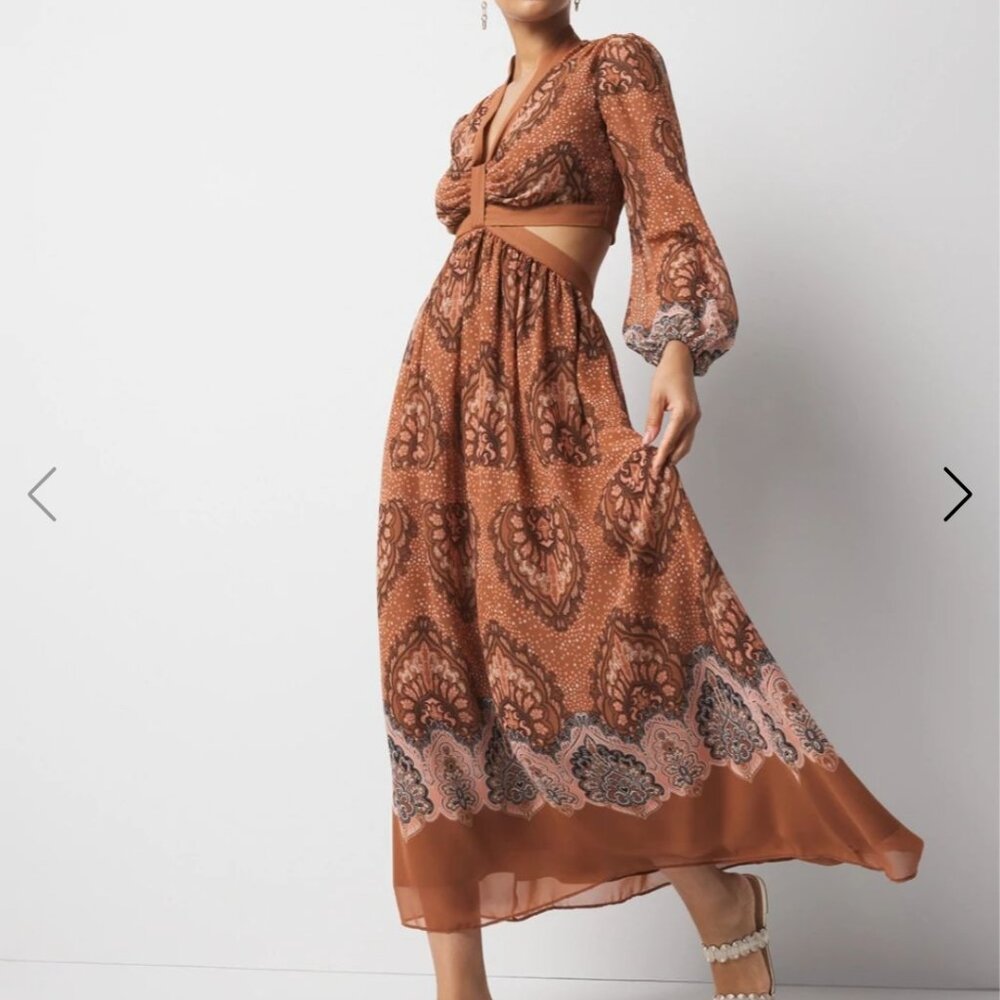 Long Sleeve V Neck Cutout Midi Dress
